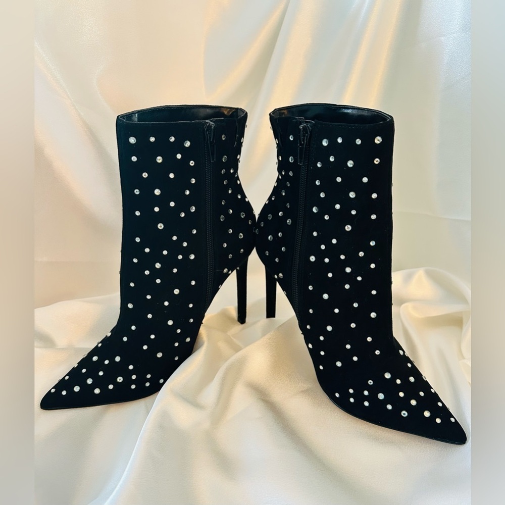 Express Black Studded Heeled Ankle Boots - Picture 2 of 8